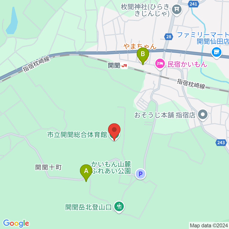 開聞総合体育館周辺のファミレス・ファーストフード一覧地図