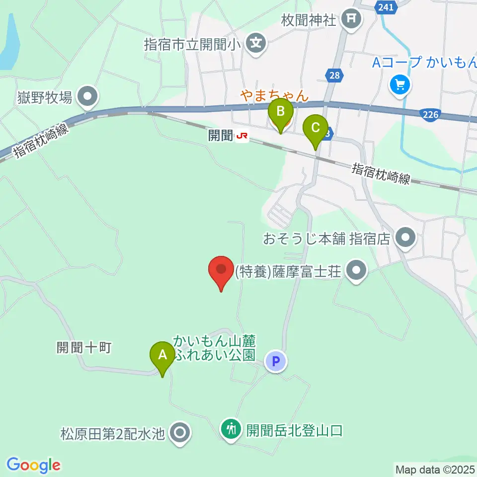 開聞総合体育館周辺のファミレス・ファーストフード一覧地図