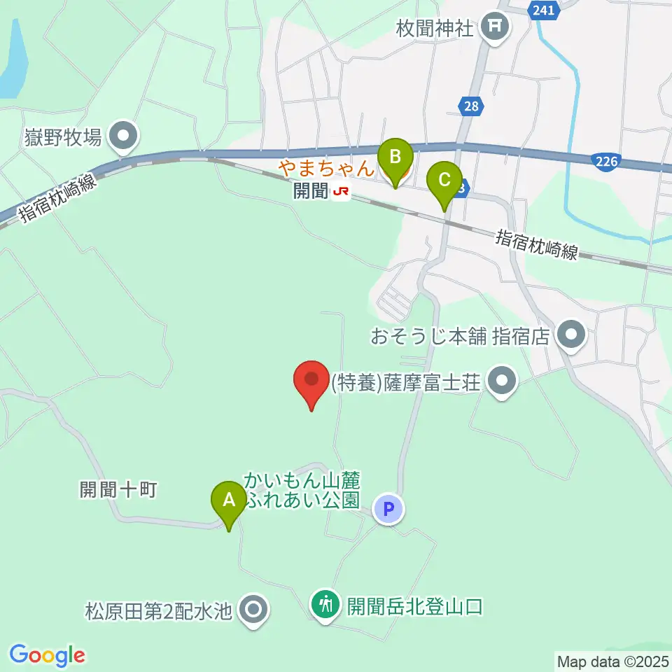 開聞総合体育館周辺のファミレス・ファーストフード一覧地図
