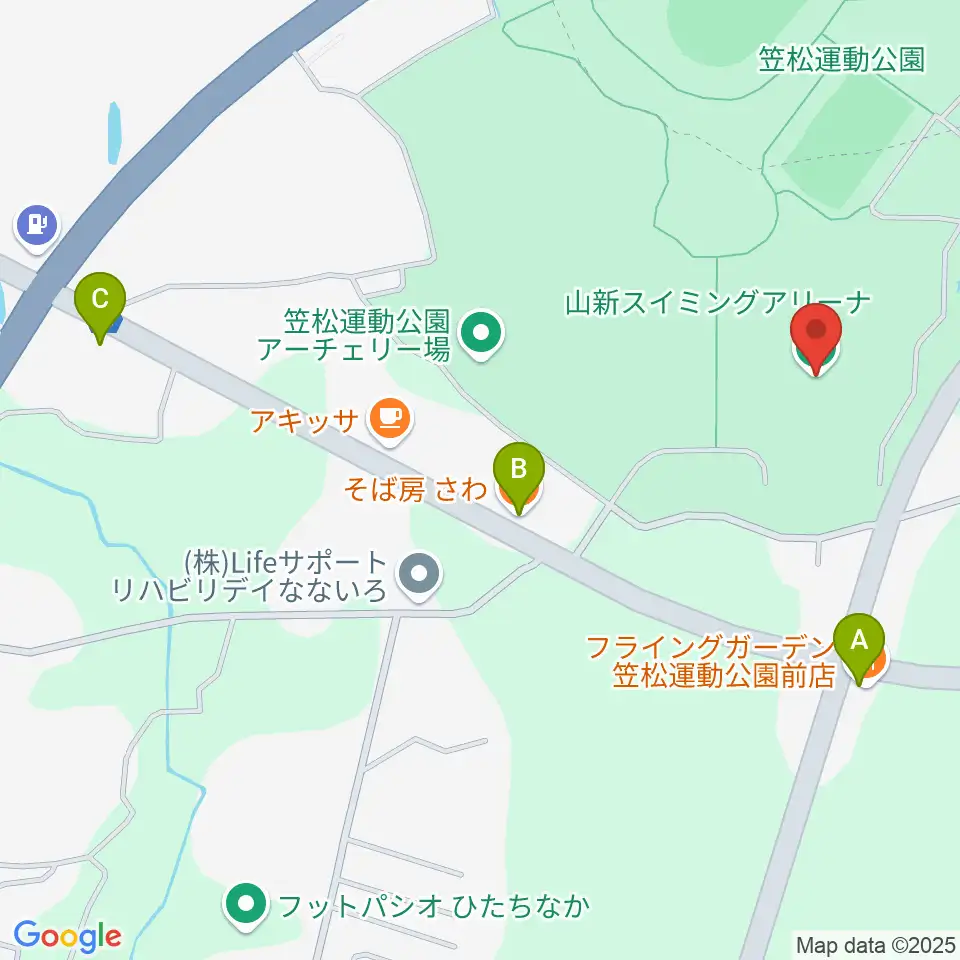 山新スイミングアリーナ周辺のファミレス・ファーストフード一覧地図