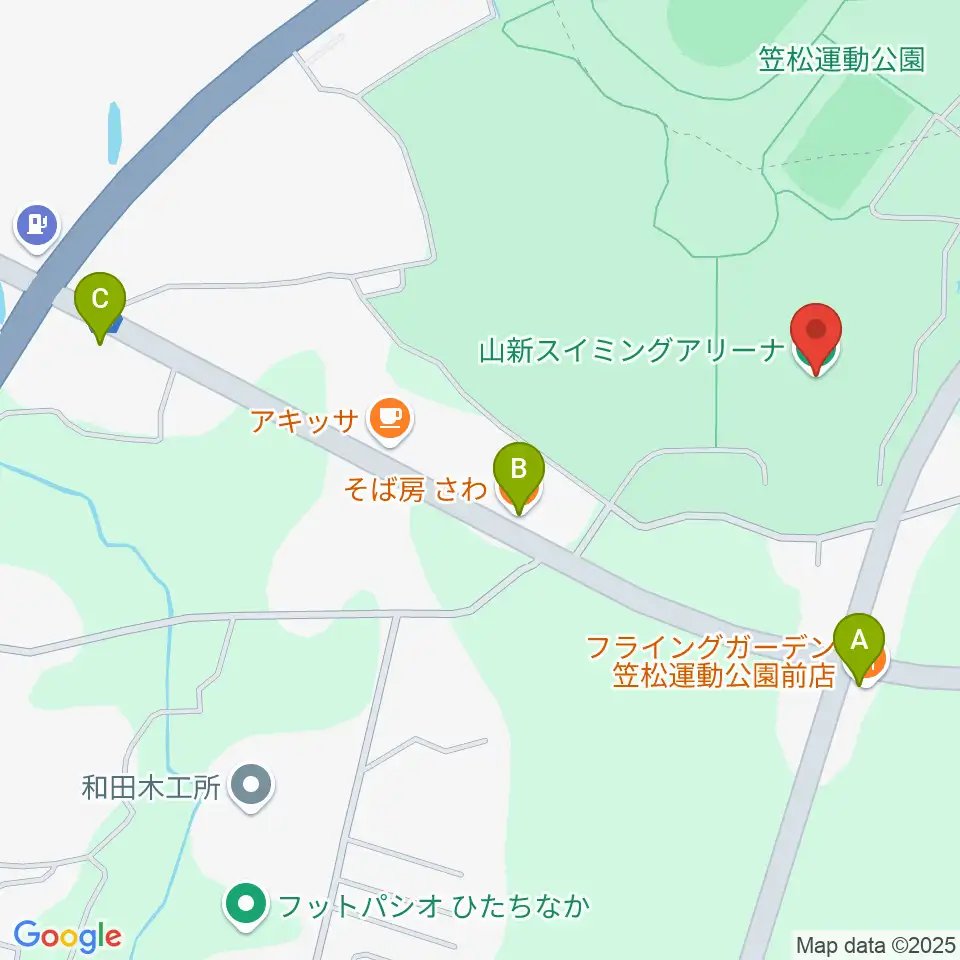 山新スイミングアリーナ周辺のファミレス・ファーストフード一覧地図