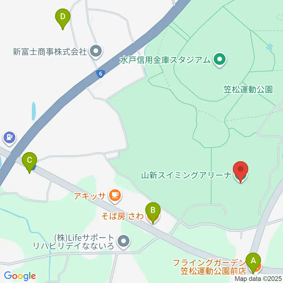 山新スイミングアリーナ周辺のファミレス・ファーストフード一覧地図