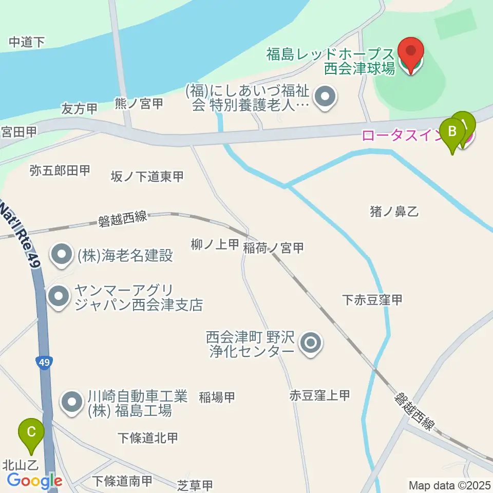 福島レッドホープス西会津球場周辺のファミレス・ファーストフード一覧地図