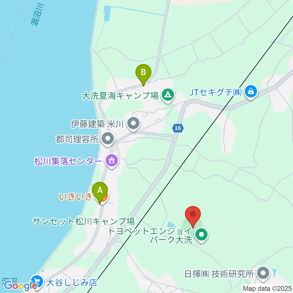 トヨペットエンジョイパーク大洗野球場周辺のファミレス・ファーストフード一覧地図