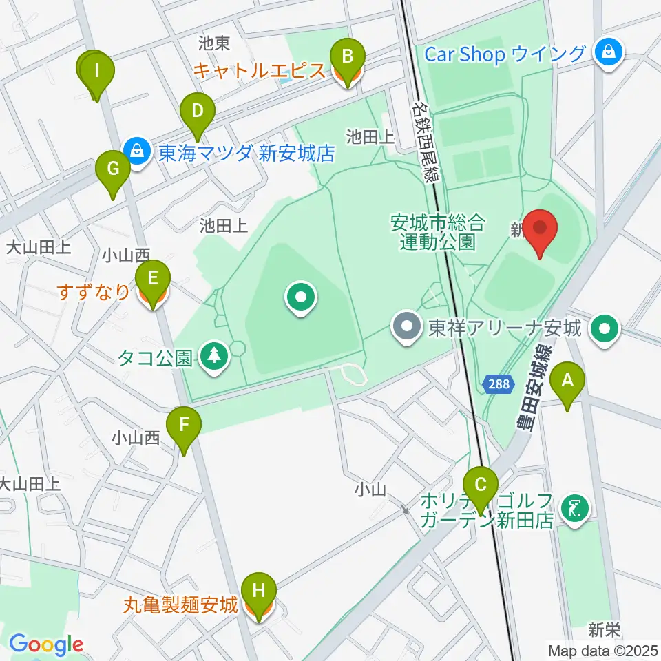 デンソーブライトペガサススタジアム周辺のファミレス・ファーストフード一覧地図