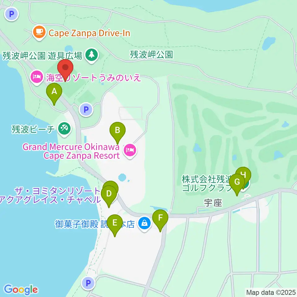 ZANPAプレミアム残波岬ボールパーク周辺のファミレス・ファーストフード一覧地図