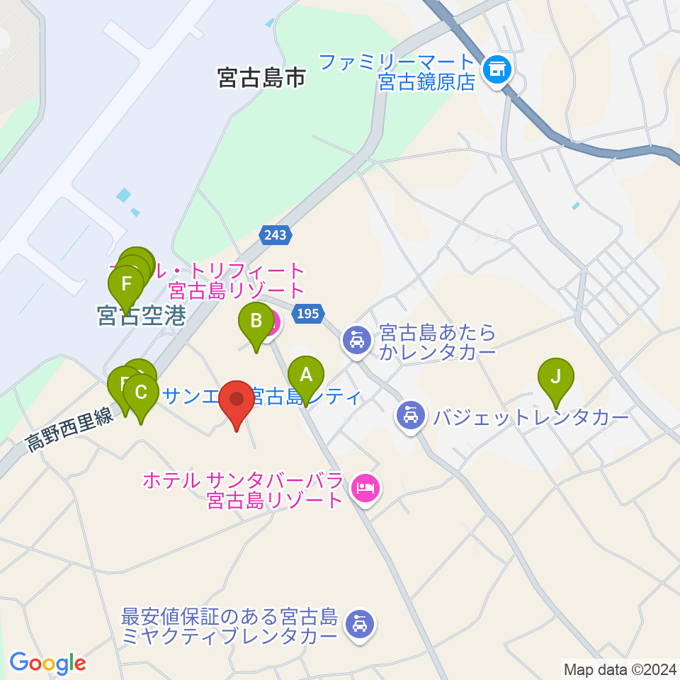 JTAドーム宮古島周辺のファミレス・ファーストフード一覧地図