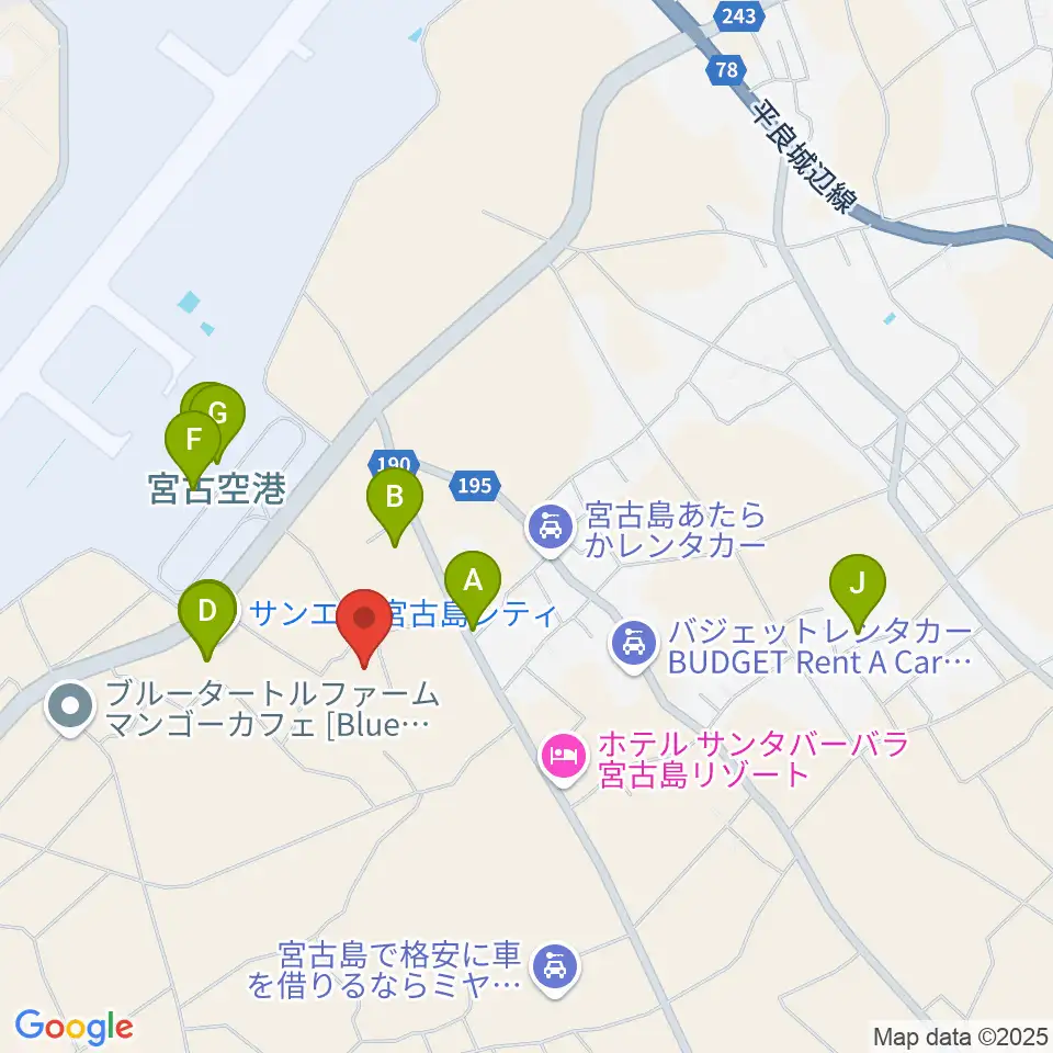 JTAドーム宮古島周辺のファミレス・ファーストフード一覧地図