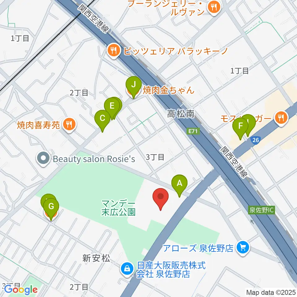 J:COM末広体育館周辺のファミレス・ファーストフード一覧地図