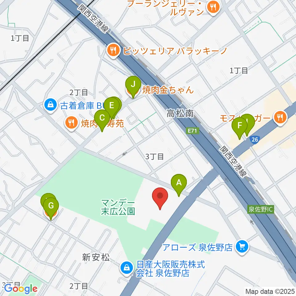 J:COM末広体育館周辺のファミレス・ファーストフード一覧地図