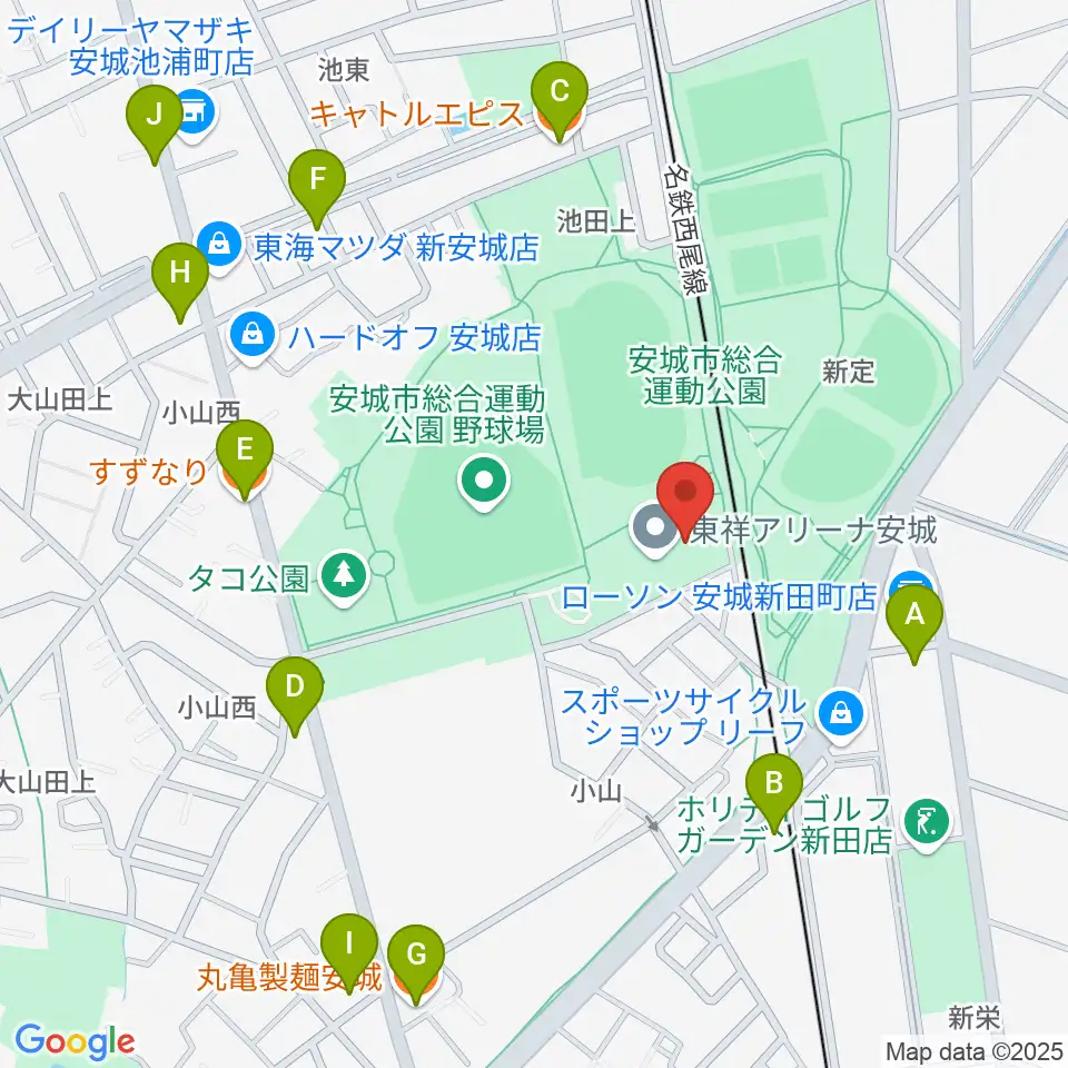 東祥アリーナ安城周辺のファミレス・ファーストフード一覧地図