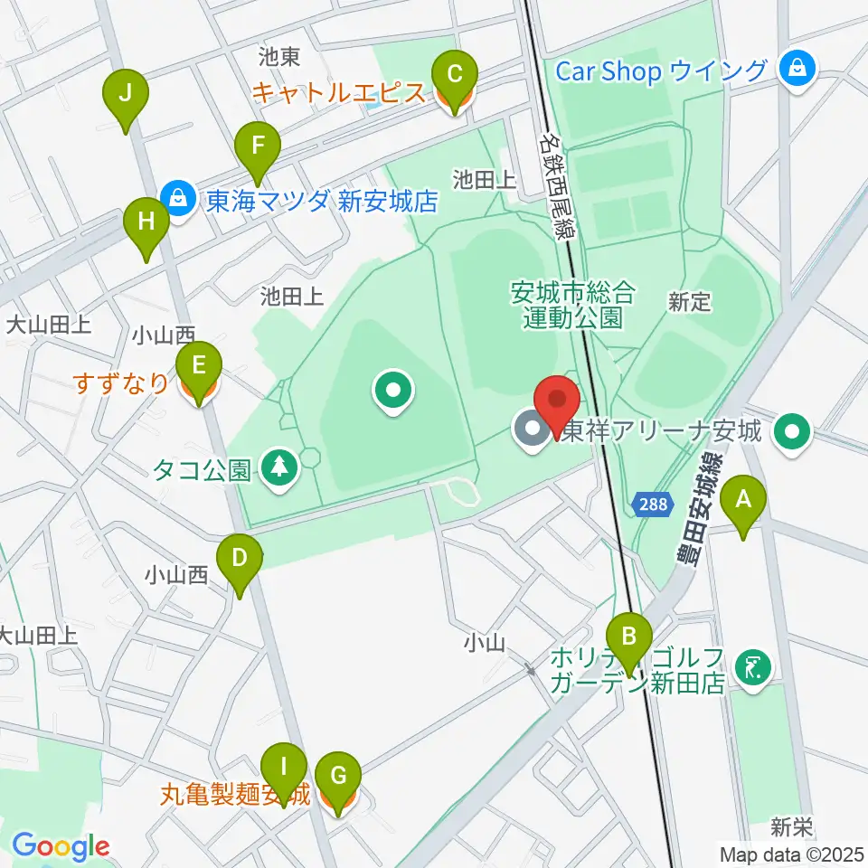 東祥アリーナ安城周辺のファミレス・ファーストフード一覧地図