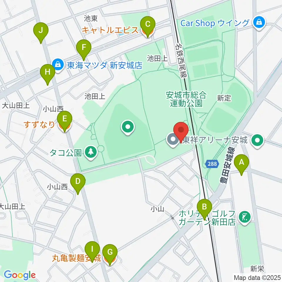 東祥アリーナ安城周辺のファミレス・ファーストフード一覧地図