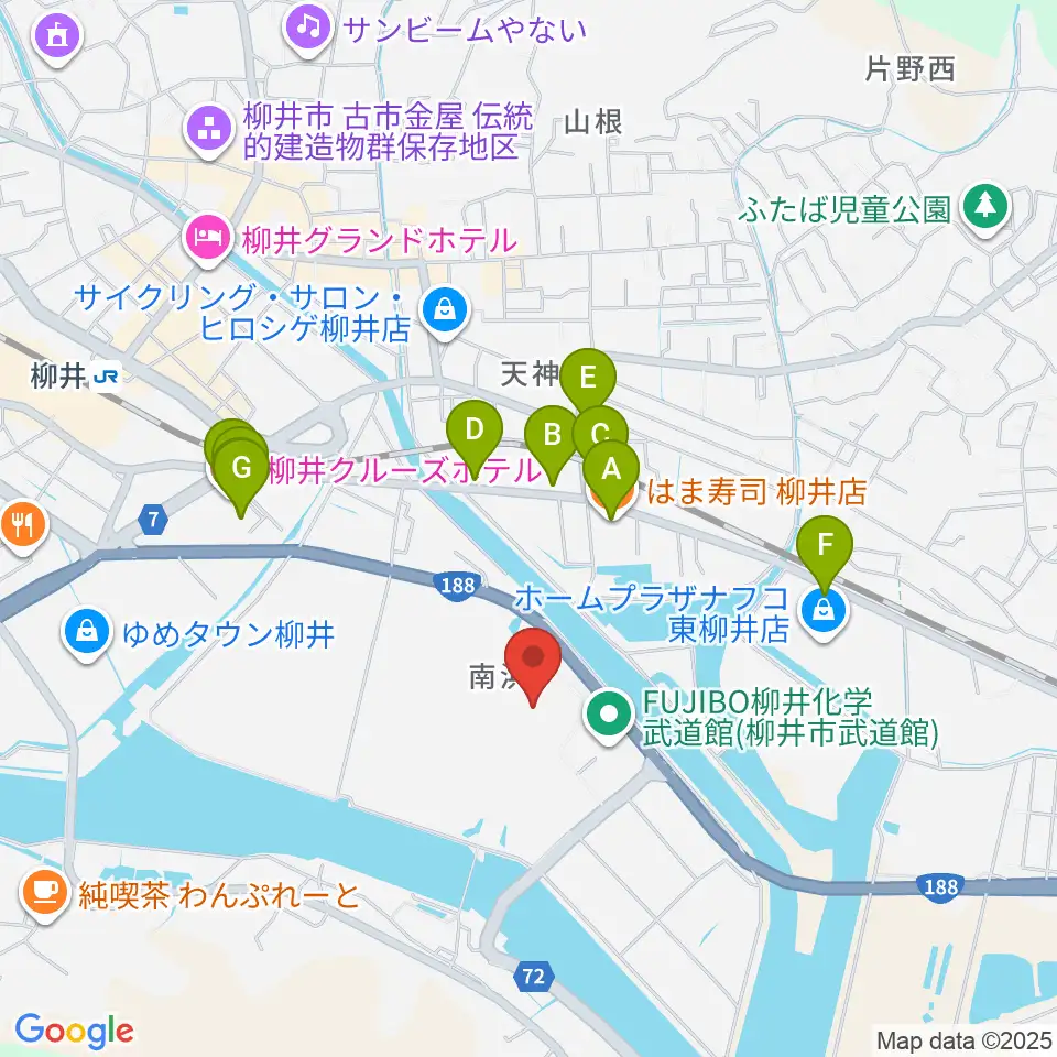 ビジコム柳井スタジアム周辺のファミレス・ファーストフード一覧地図