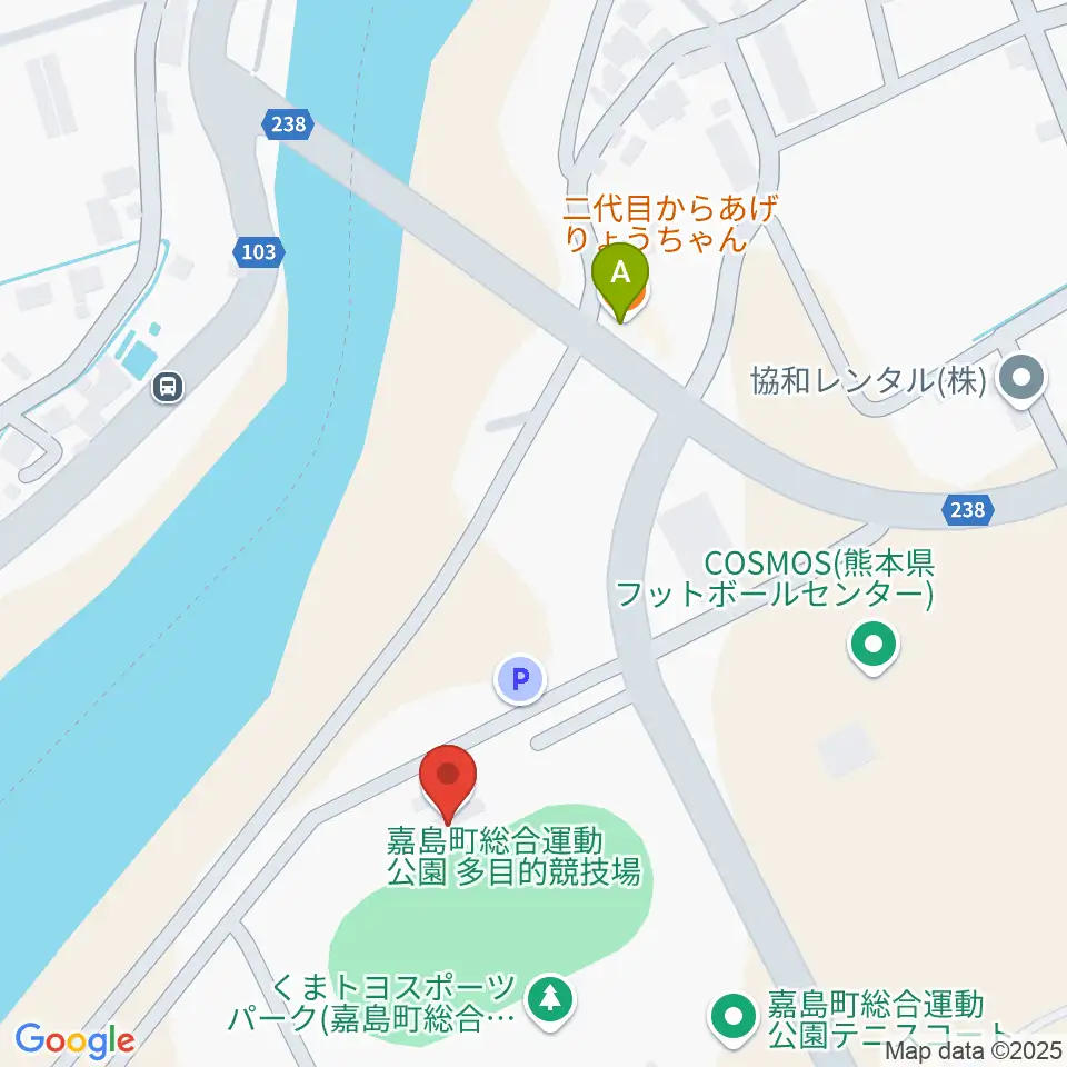 くまトヨスポーツパーク多目的競技場周辺のファミレス・ファーストフード一覧地図
