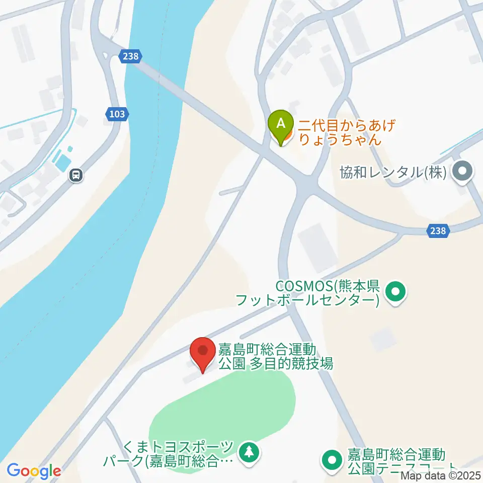 くまトヨスポーツパーク多目的競技場周辺のファミレス・ファーストフード一覧地図