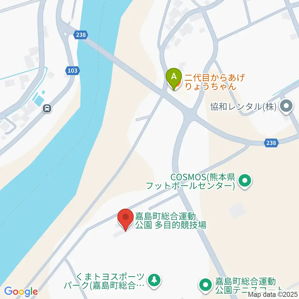 くまトヨスポーツパーク多目的競技場周辺のファミレス・ファーストフード一覧地図