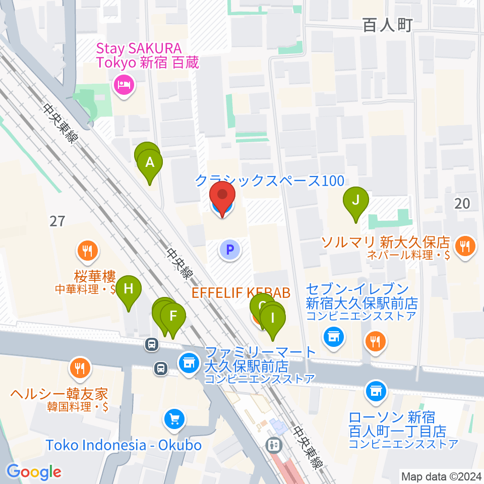 クラシックスペース100周辺のファミレス・ファーストフード一覧地図