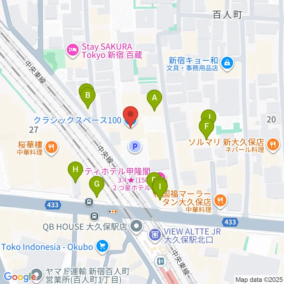 クラシックスペース100周辺のファミレス・ファーストフード一覧地図