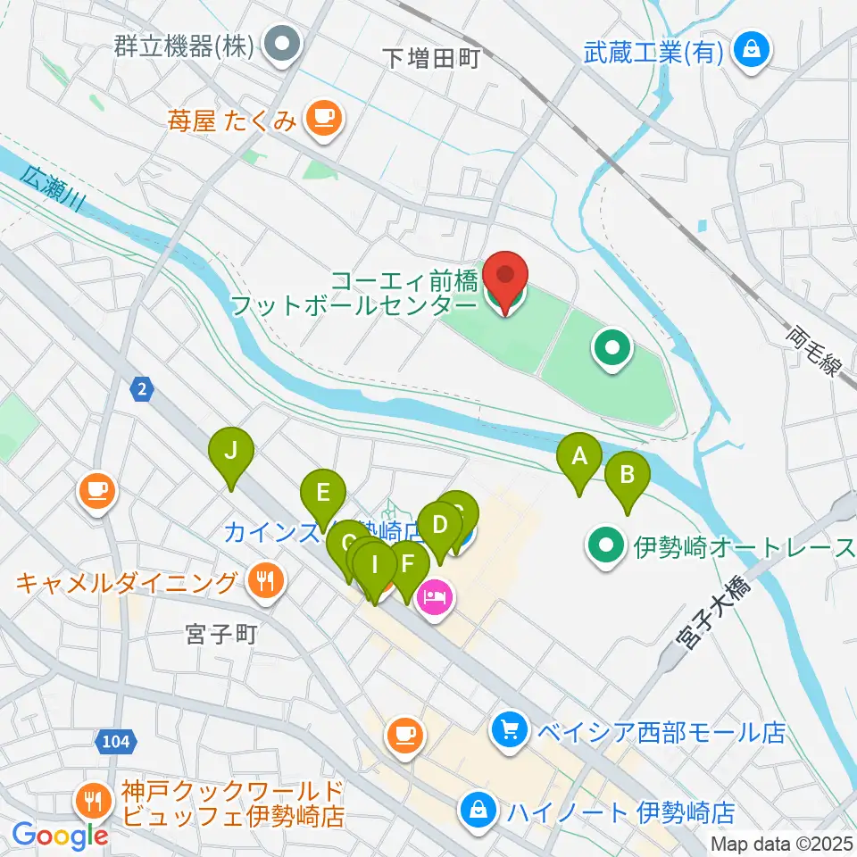 コーエィ前橋フットボールセンター周辺のファミレス・ファーストフード一覧地図