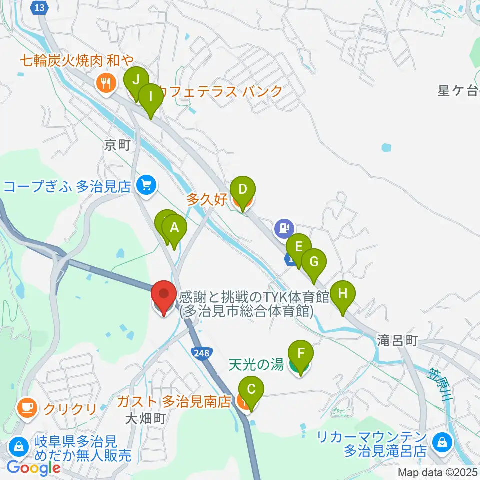 感謝と挑戦のTYK体育館周辺のファミレス・ファーストフード一覧地図