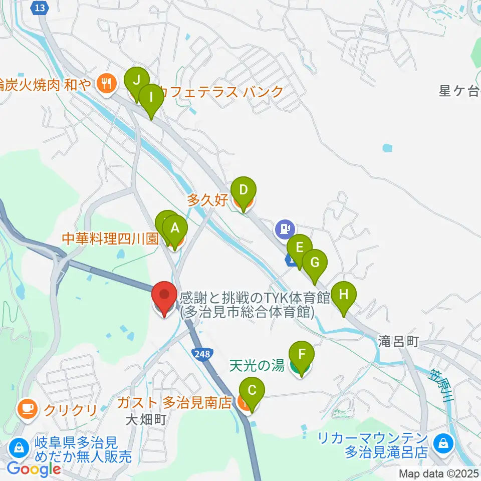 感謝と挑戦のTYK体育館周辺のファミレス・ファーストフード一覧地図