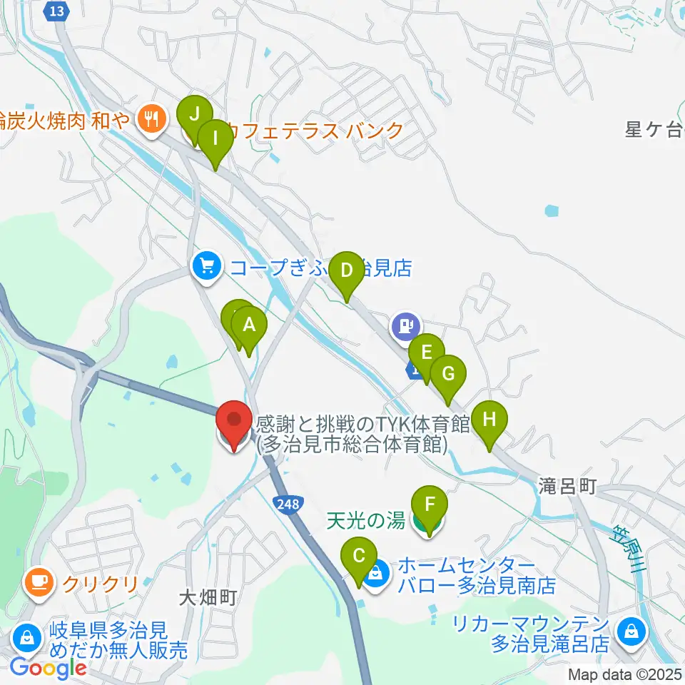 感謝と挑戦のTYK体育館周辺のファミレス・ファーストフード一覧地図