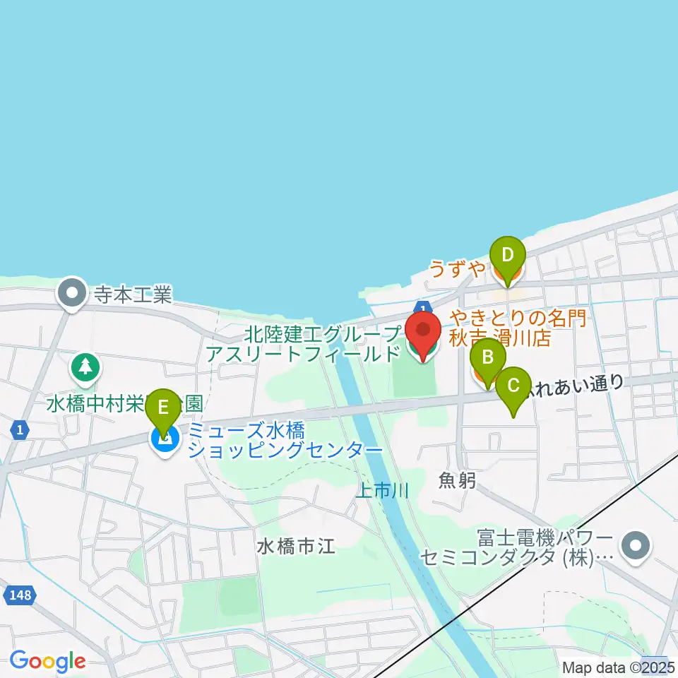 北陸建工グループ アスリートフィールド周辺のファミレス・ファーストフード一覧地図