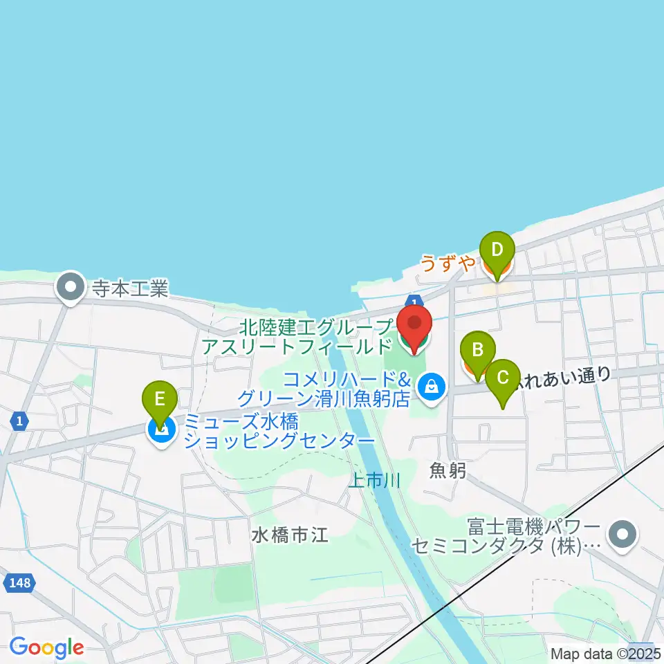 北陸建工グループ アスリートフィールド周辺のファミレス・ファーストフード一覧地図