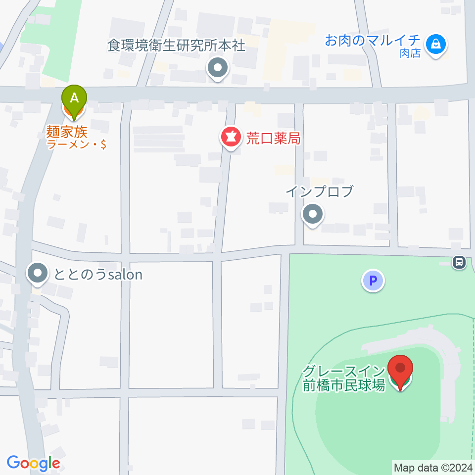 グレースイン前橋市民球場周辺のファミレス・ファーストフード一覧地図