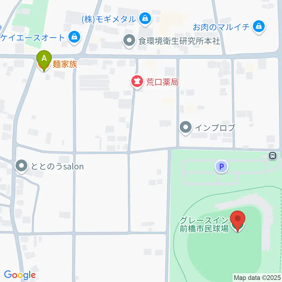 グレースイン前橋市民球場周辺のファミレス・ファーストフード一覧地図