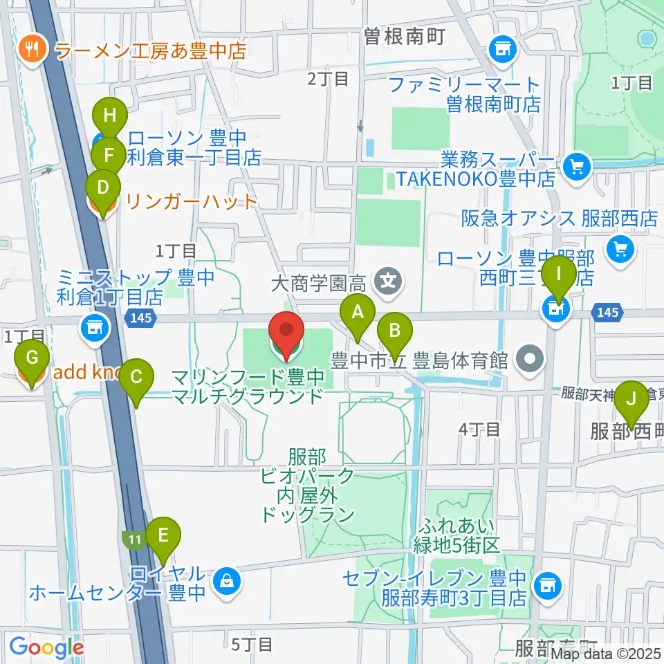 マリンフード豊中マルチグラウンド周辺のファミレス・ファーストフード一覧地図