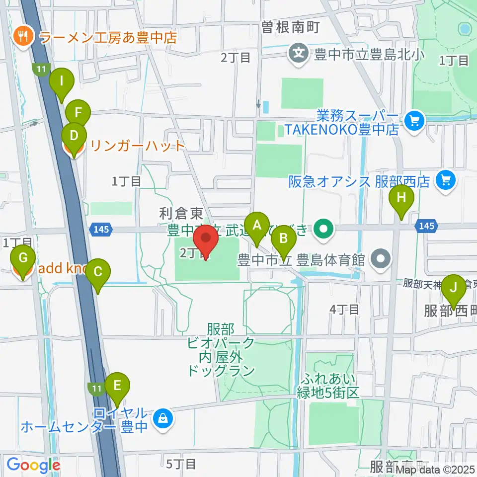 マリンフード豊中マルチグラウンド周辺のファミレス・ファーストフード一覧地図
