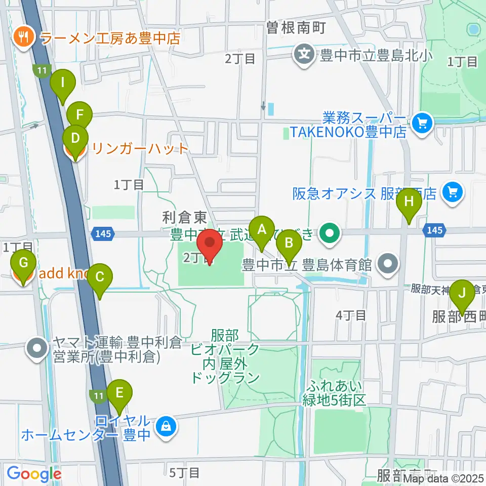 マリンフード豊中マルチグラウンド周辺のファミレス・ファーストフード一覧地図