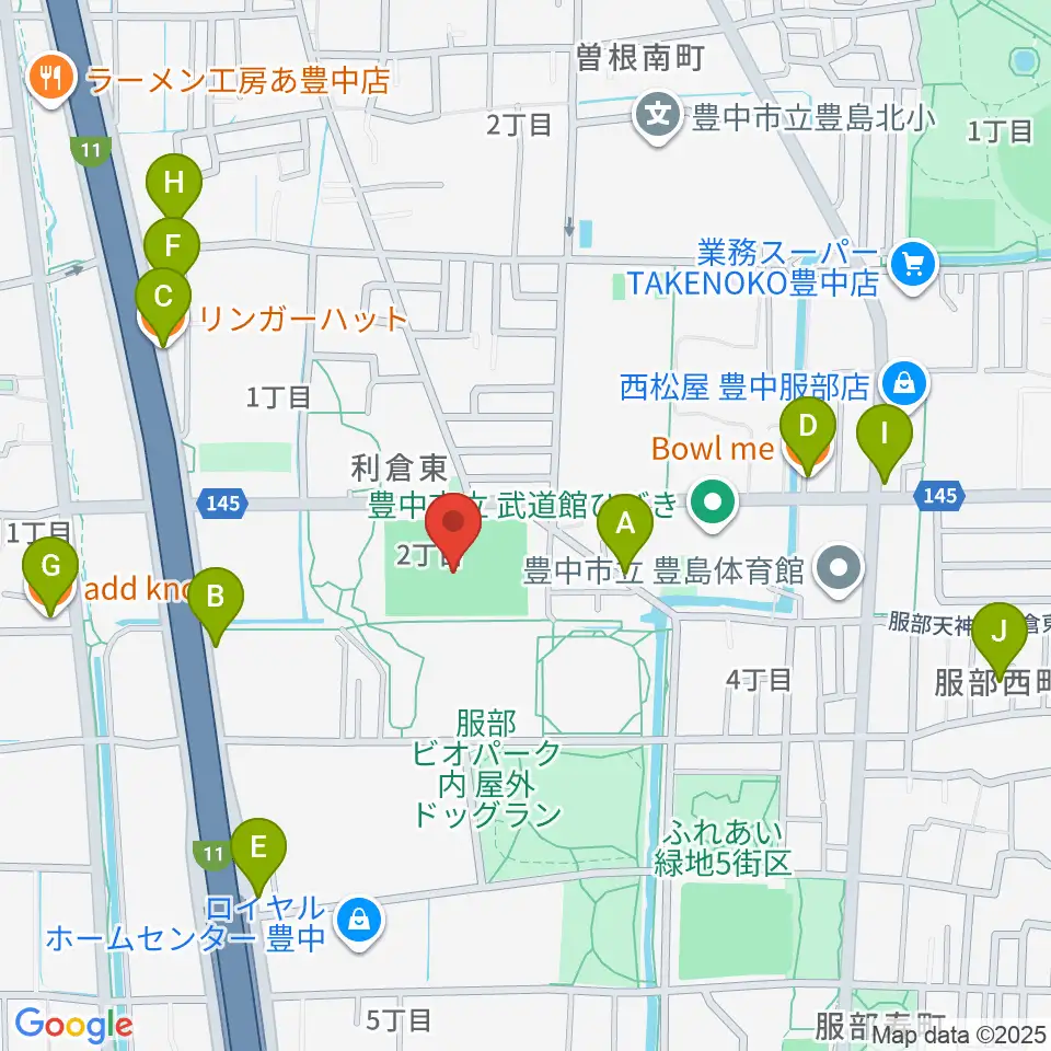 マリンフード豊中マルチグラウンド周辺のファミレス・ファーストフード一覧地図