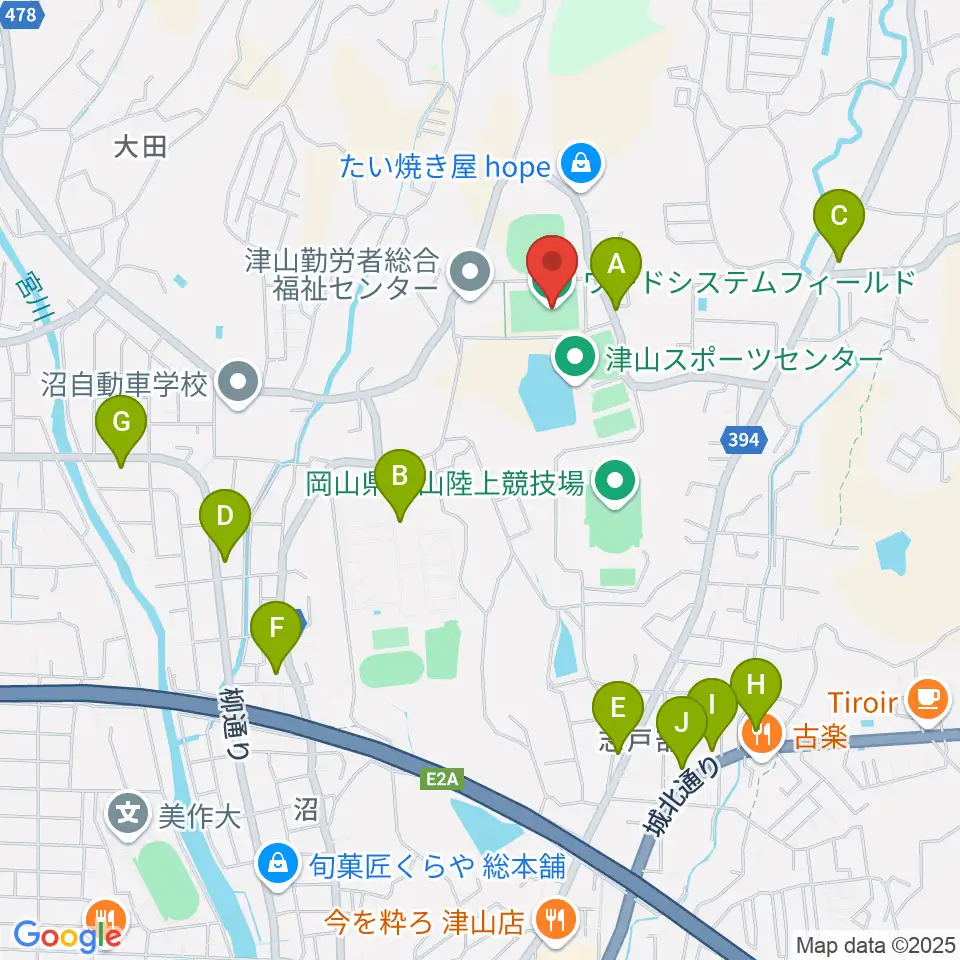 ワードシステムフィールド周辺のファミレス・ファーストフード一覧地図