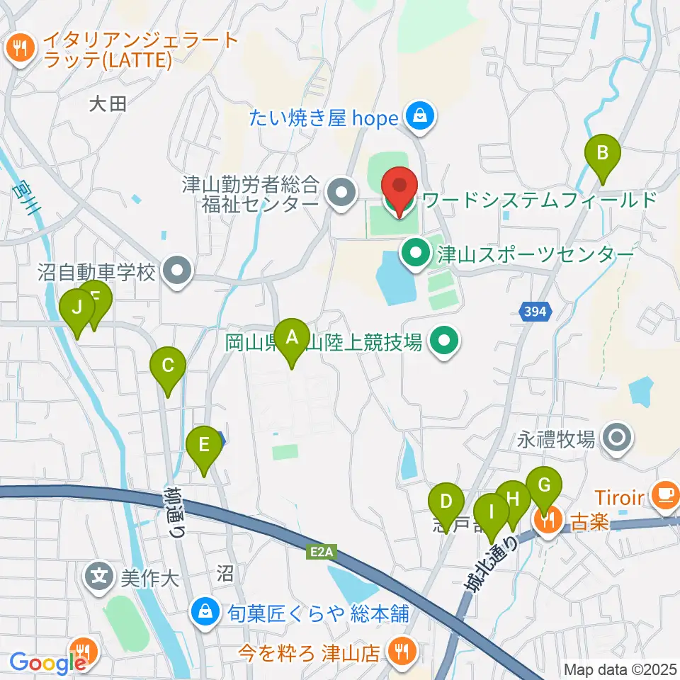 ワードシステムフィールド周辺のファミレス・ファーストフード一覧地図