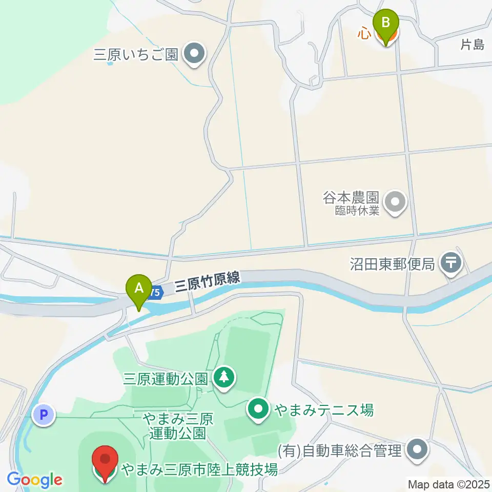 やまみ三原市陸上競技場周辺のファミレス・ファーストフード一覧地図