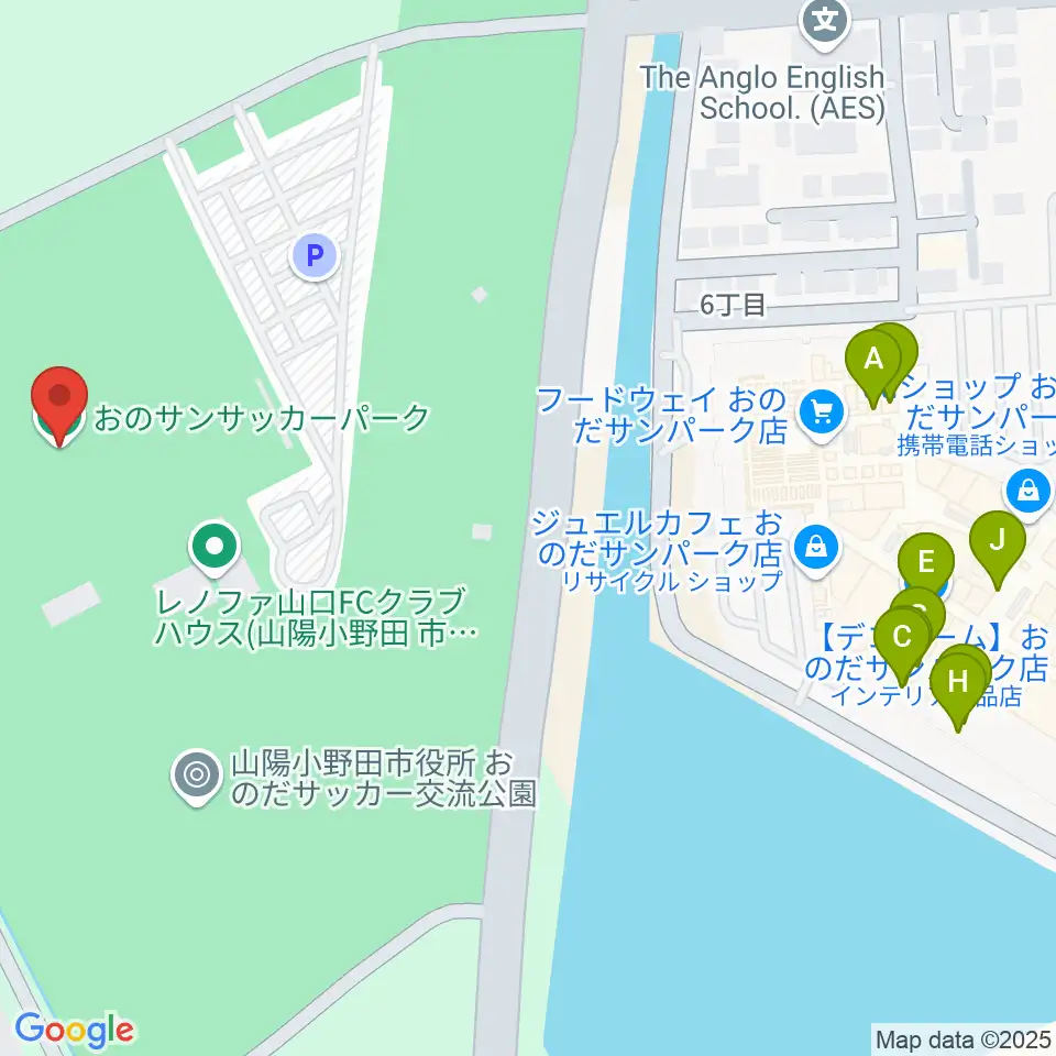 おのサンサッカーパーク周辺のファミレス・ファーストフード一覧地図