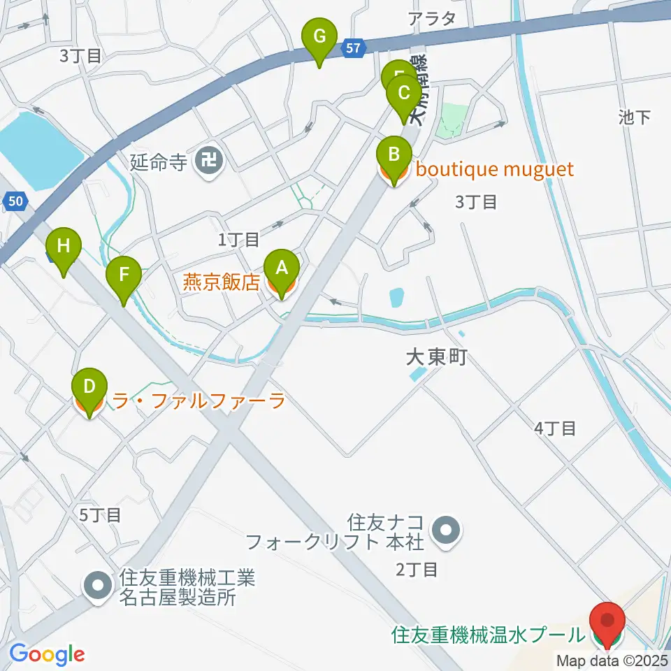 住友重機械温水プール周辺のファミレス・ファーストフード一覧地図