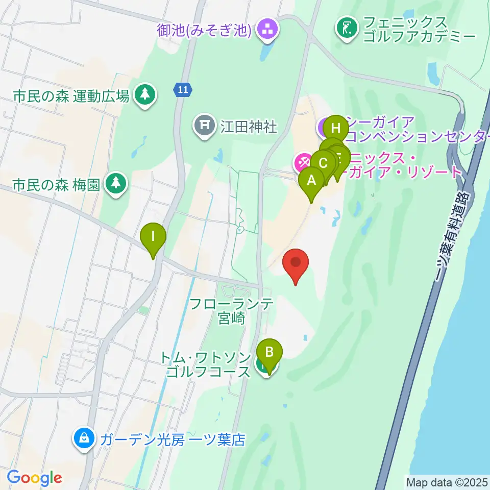 アミノバイタルトレーニングセンター宮崎周辺のファミレス・ファーストフード一覧地図