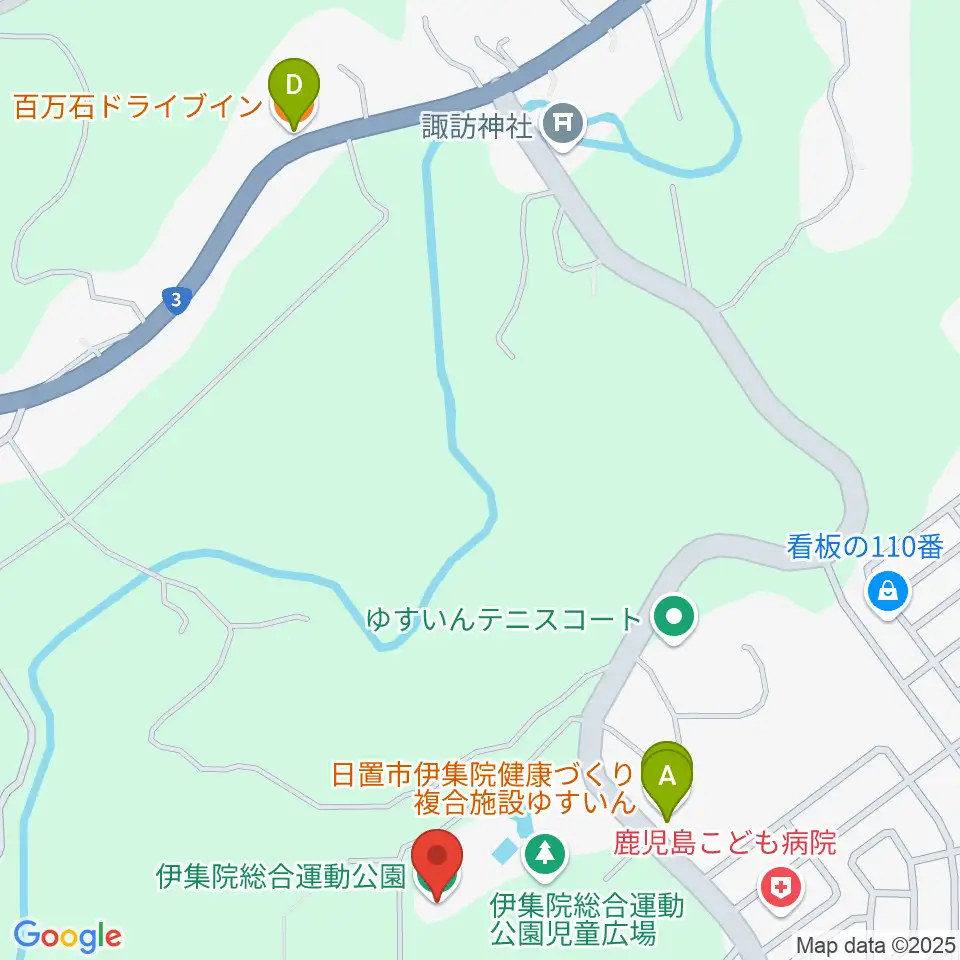 伊集院総合運動公園あいハウジング陸上競技場周辺のファミレス・ファーストフード一覧地図