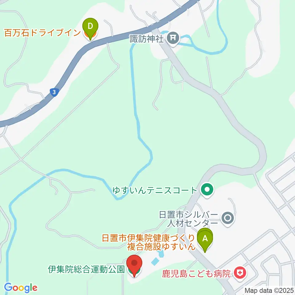 伊集院総合運動公園あいハウジング陸上競技場周辺のファミレス・ファーストフード一覧地図