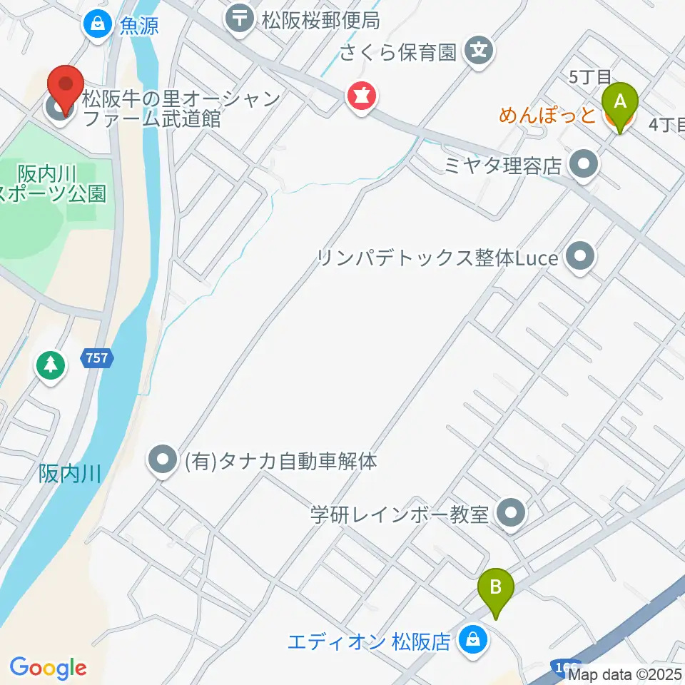 松阪牛の里オーシャンファーム武道館周辺のファミレス・ファーストフード一覧地図