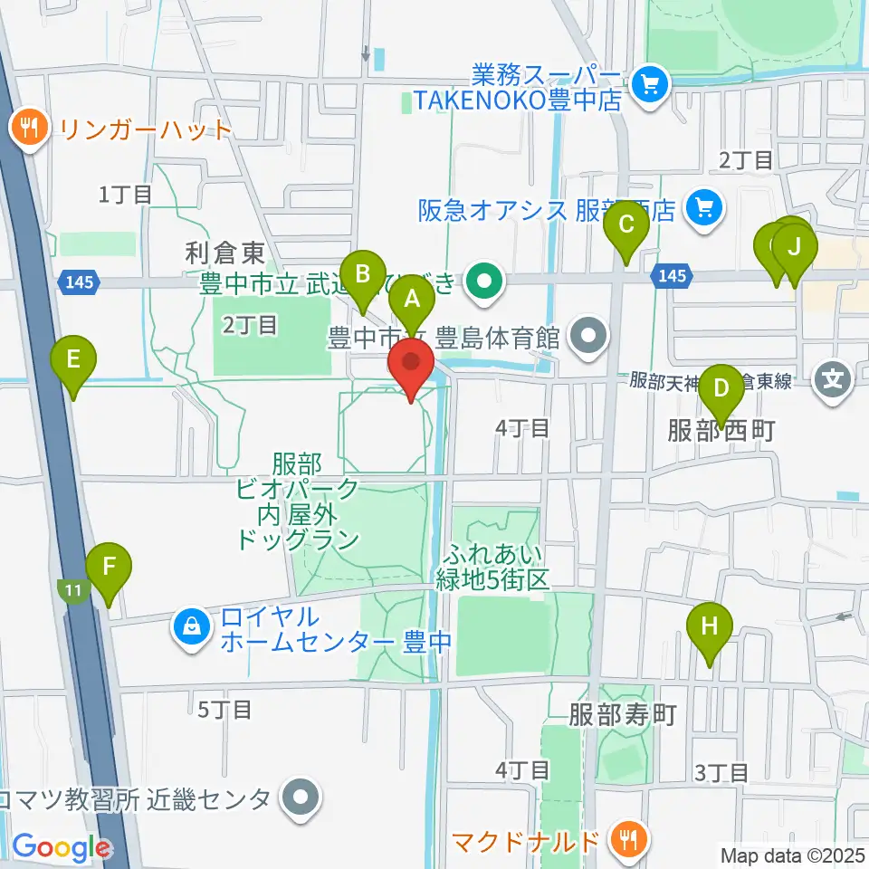 マリンフード豊中スイミングスタジアム周辺のファミレス・ファーストフード一覧地図