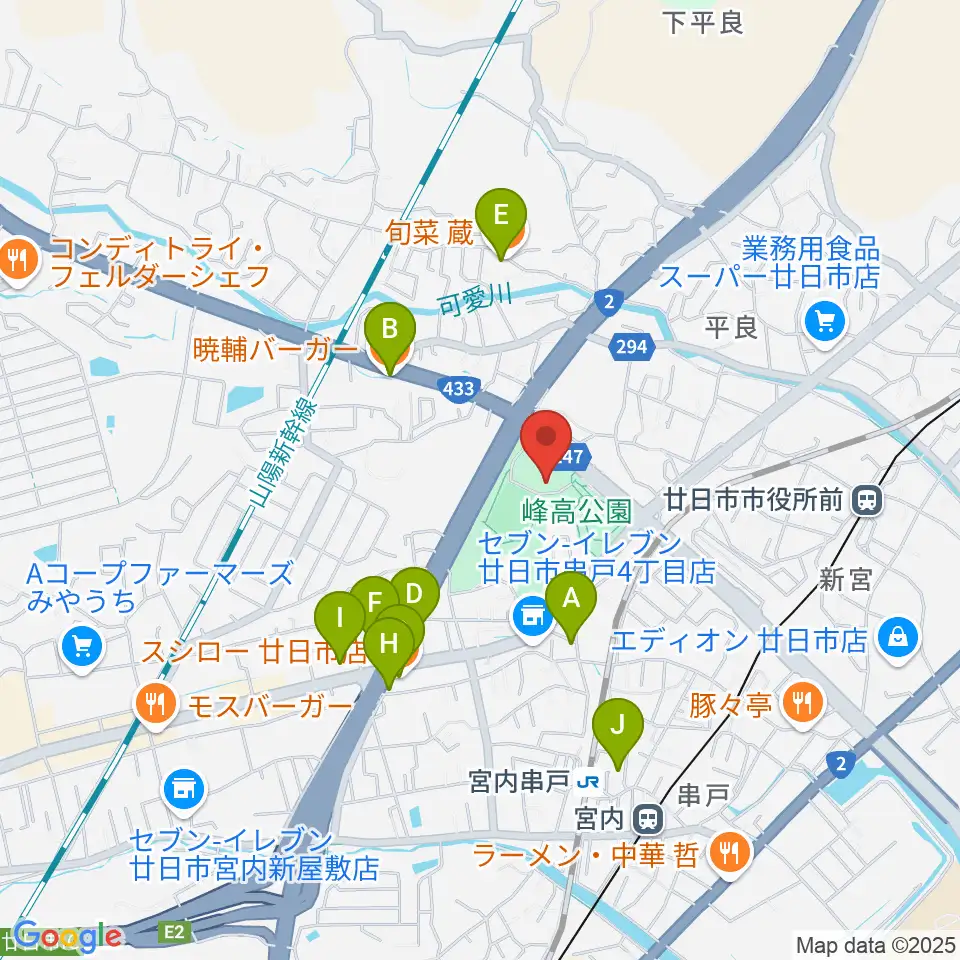 グローバルリゾート総合スポーツセンターサンチェリー周辺のファミレス・ファーストフード一覧地図