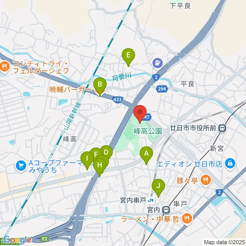 グローバルリゾート総合スポーツセンターサンチェリー周辺のファミレス・ファーストフード一覧地図