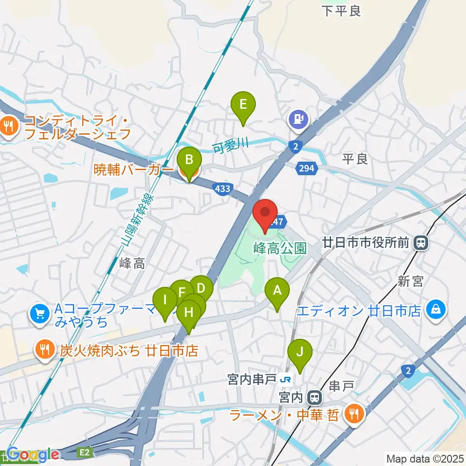 グローバルリゾート総合スポーツセンターサンチェリー周辺のファミレス・ファーストフード一覧地図