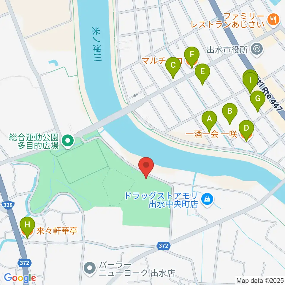 ブルーチップスタジアム周辺のファミレス・ファーストフード一覧地図