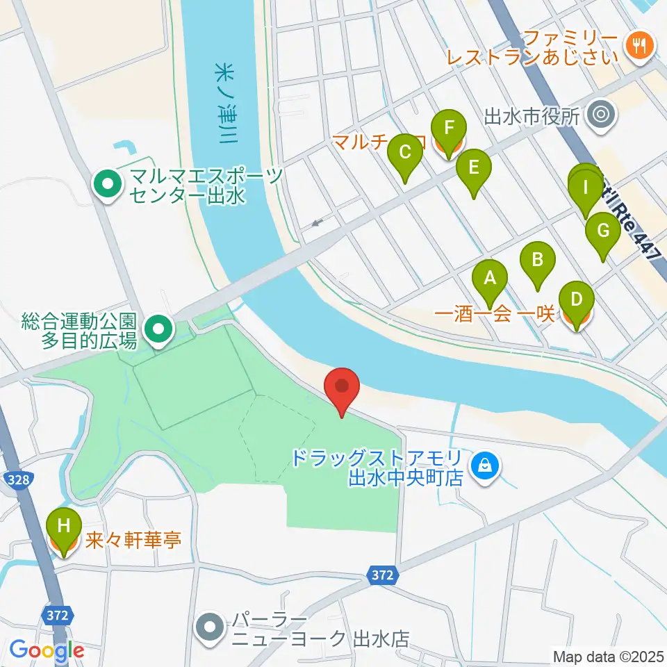 ブルーチップスタジアム周辺のファミレス・ファーストフード一覧地図